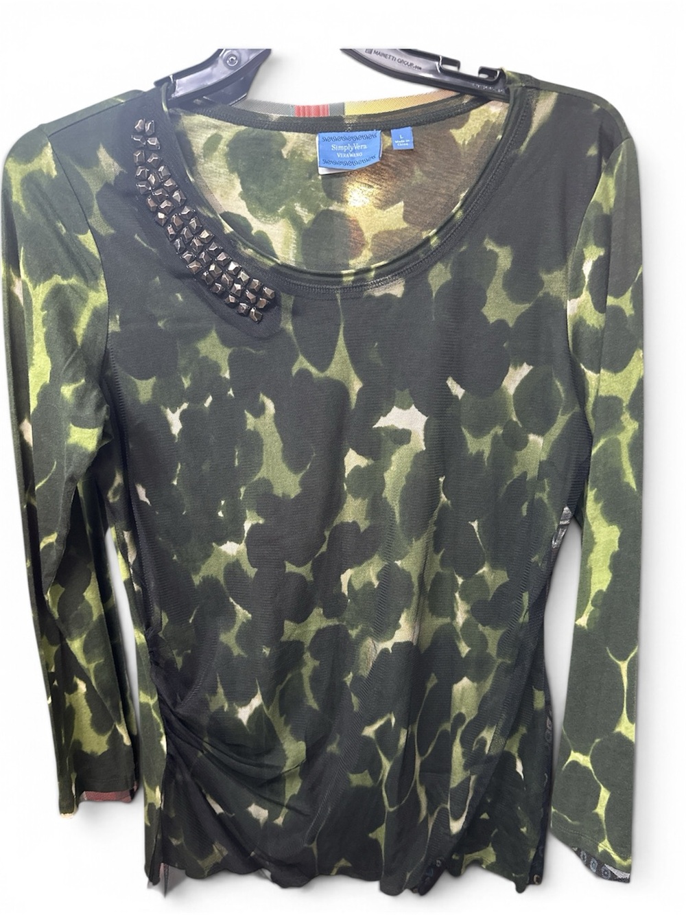 Simply Vera Vera Wang Olive & Black Studded Long Sleeve Top